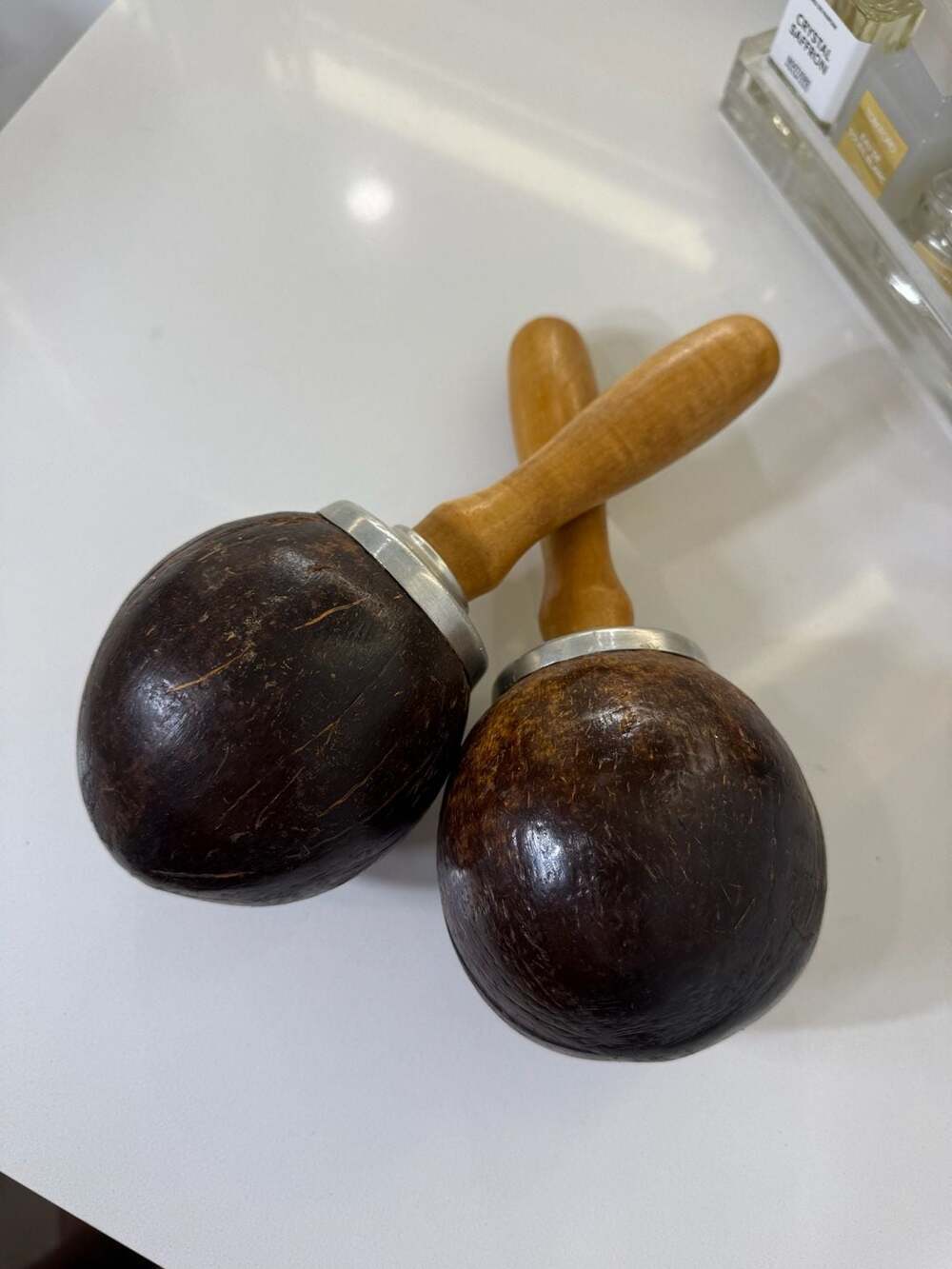 Natural Coconut Shell Maracas Pair with Wooden Handles